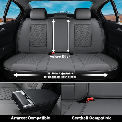 Coverado Car Seat Covers Full Set, Automotive Front and Rear Seat Covers with Backrest, Nappa Leather Car Seat Protectors Waterproof, Universal for Most Vehicles,Gray - Image 4
