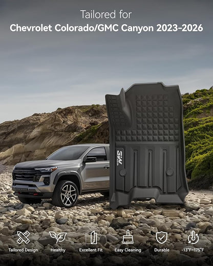 3W Floor Mats for Chevrolet Chevy Colorado/GMC Canyon Crew Cab 2023-2026 | All Weather TPE Custom Fit Floor Mats for Cars, 1st and 2nd Row Car Floor Mats, Black - Image 2