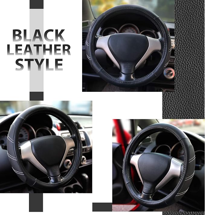 Elantrip Leather Steering Wheel Cover 15 1/2 to 16 inch Universal Large Soft Grip Breathable for Car Truck SUV Jeep Anti Slip Black - Image 4