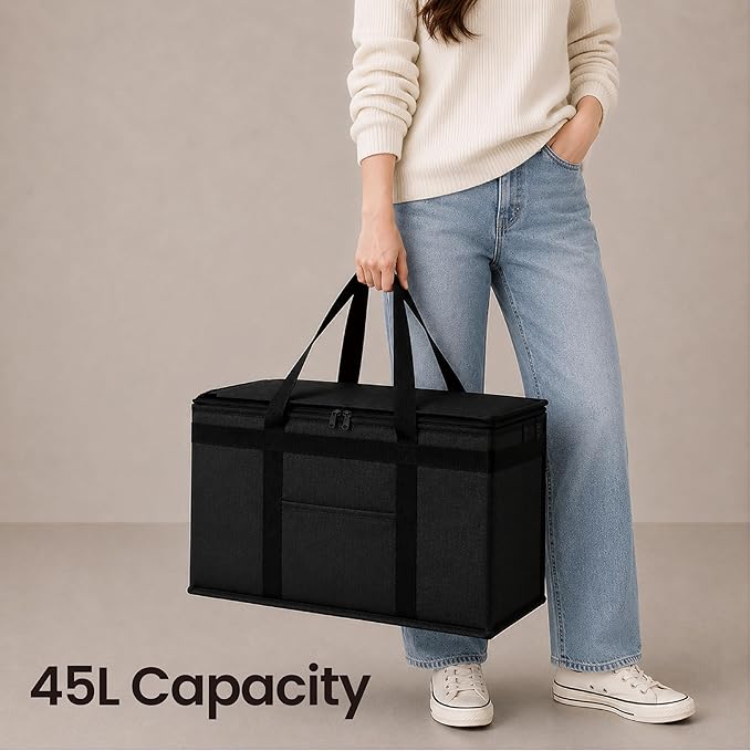 Insulated Food Bag, Portable Cooler Tote (XL Plus, Black, 2 Pack) | Large thermal bag, For cold & hot food, Soft sided cooler, Heavy duty carrier, Grocery shopping, Food delivery, Catering bag - Image 6