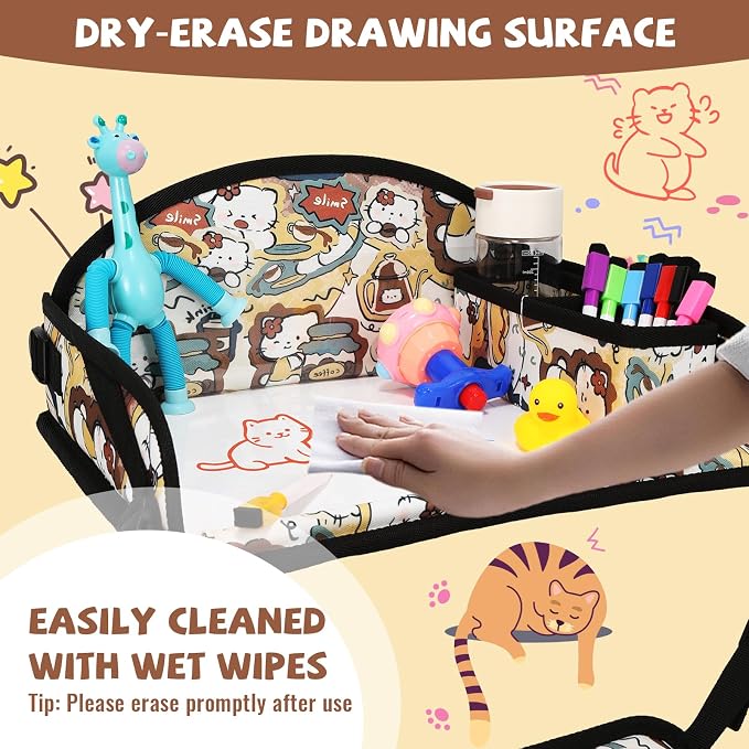 Kids Travel Tray for Airplane - Toddler Car Seat Table Tray, Road Trip Essentials for Boys & Girls, Carseat Lap Desk for Kids Road Trip Activities, Cute Kitten - Image 7