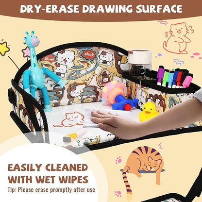 Kids Travel Tray for Airplane - Toddler Car Seat Table Tray, Road Trip Essentials for Boys & Girls, Carseat Lap Desk for Kids Road Trip Activities, Cute Kitten - Image 7