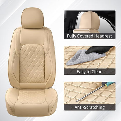 Huidasource Tacoma Front Leather Seat Covers, Car Seat Cushion Cover Fit for 3rd Gen Toyota Tacoma 2016-2023 SR SR5 Limited TRD Sport/Pro/Off Road All Cab Front Row (Front Pair/Beige) - Image 2