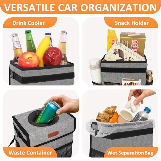 Vankor Car Trash Can with Lid Leak Proof Car Accessories for Women | 3 Gallon Cute Hanging Car Trash Bin for Men Car Truck Vehicle Sedan SUV Interior Automotive Garbage Cans, Grey - Image 6