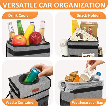Vankor Car Trash Can with Lid Leak Proof Car Accessories for Women | 3 Gallon Cute Hanging Car Trash Bin for Men Car Truck Vehicle Sedan SUV Interior Automotive Garbage Cans, Grey - Image 6