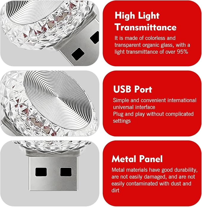 1 PC USB LED Car Interior Atmosphere Lamp, Plug and Play Portable Mini Car Night Ambient Light, Auto Dashboard Decoration Accessories for Most Cars, SUVs, Trucks (Red) - Image 3