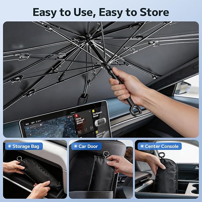 Mihen Windshield Sun Shade Umbrella for Car - Universal Size [100% Blocks Sunlight & Ice Cooling Feel] Foldable Front Window Car Sun Shade Heat Insulation, Protect Car Interior for Car, SUV, Truck - Image 6