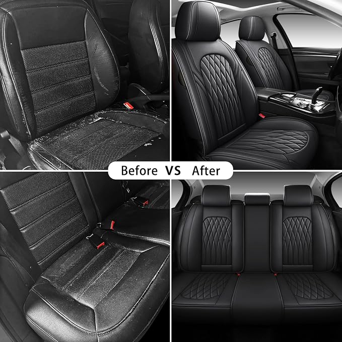 WELLDO Nappa Faux Leather Car Seat Covers Full Set, Black | Eazy to clean,Easy to install ,Waterproof, Non-Slip,Scratch-resistant, Universal Fit for Most Cars, SUVs, Pickup Trucks - Image 7