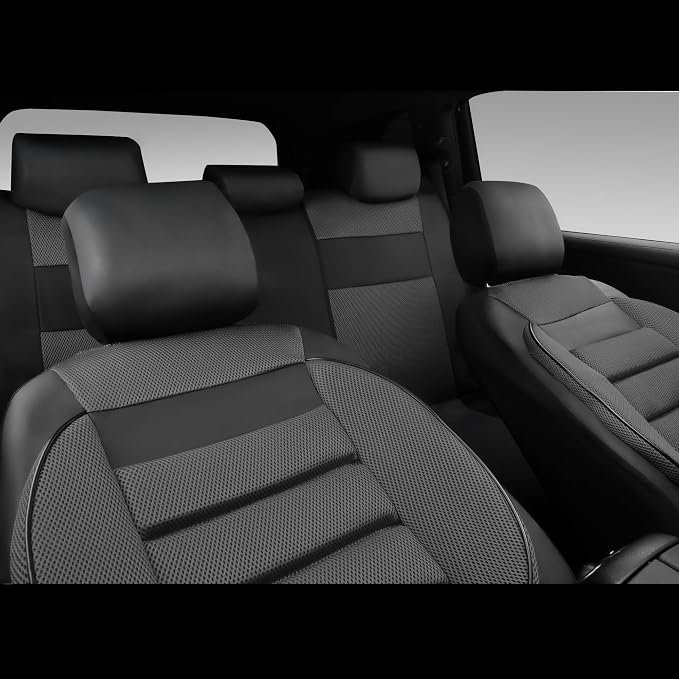 CAR PASS Leather 3D Foam Back Support Car Seat Covers Full Set Air Mesh Automotive Seat Covers, All Season Car Seat Cover Fit Automotive,SUV,Sedan,Van, Airbag Compatible Elegance (Black Charcoal Gray) - Image 6