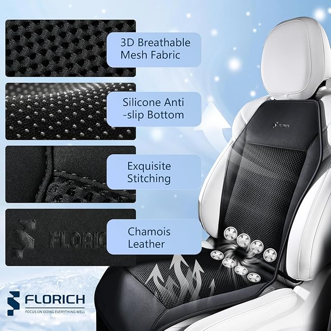 Cooling Car Seat Covers Blowing & Suction Ventilated Car Seat Cushion with 8 Turbo Fans 12V-24V 3-Speed Adjustable Car Seats Cooling Pad Universal Fit for Car SUV Truck Van Summer Driving - Image 6