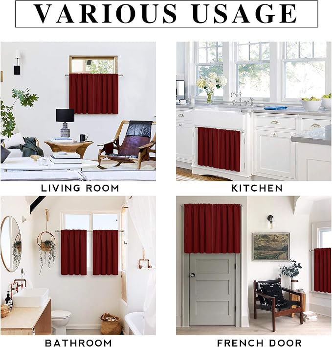 RYB HOME Blackout Curtains for Bedroom Living Room Nursery 63 inches Long | Room Darkening, Thermal Insulated, Privacy, Rod Pocket, Drapes for Office Home Theater, W42 x L63, Burgundy Red, 2 Panels - Image 6