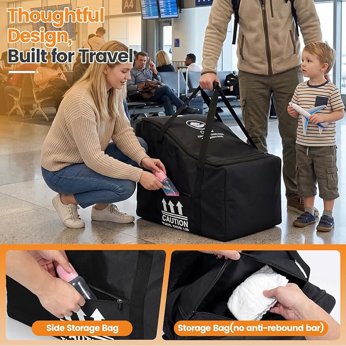 Orzbow Infant Padded Car Seat Bag Fit Carseat and Anti-Rebound Base, Black | Carseat Travel Bag for Airplane Compatible with Nuna Pipa/Graco/Chicco, Side Pocket for Gate Check Baby Essentials - Image 5