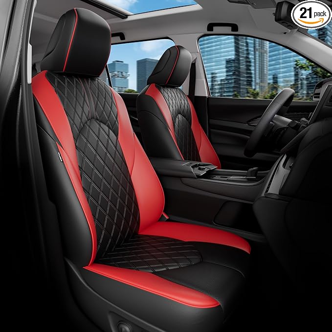 Custom Seat Covers for Toyota Grand Highlander 2024-2026 7 Seats | black red, faux leather, 2nd row captain chairs, waterproof, breathable, airbag compatible, stain resistant by FEINEPRO