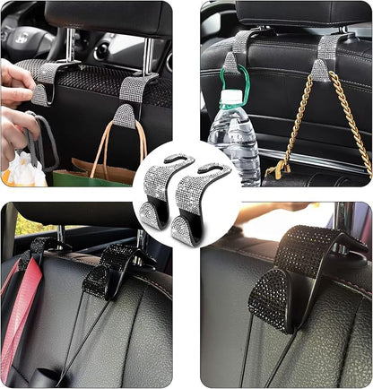 OSIFIT 2PCS Car Seat Hooks, Bling Rhinestone Headrest Hooks, Universal Bling Car Interior Accessories, for Handbag, Clothes, Purse, Water Bottle (White) - Image 5
