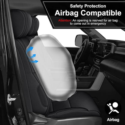 Custom Seat Covers for Toyota Tundra 2022 2023 2024 2025 2026 CrewMax SR SR5 Limited Platinum FFV TRD Pro Leather Car Seat Covers Full Set Black, Custom Fit Full Set Faux Leather Black - Image 5