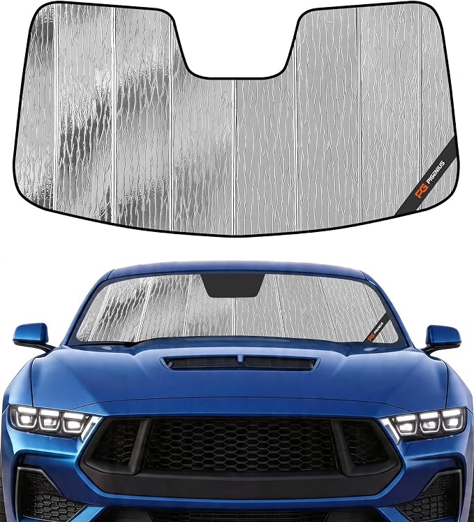 Pigenius Windshield Sun Shade for Ford Mustang 2015-2023 with Rearview Mirror Mounted Camera - AstraGuard by Pigenius