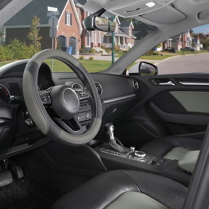 SEG Direct Car Steering Wheel Cover for Prius Civic Model 3 / Y 14"-14.25" | Small Size 35.5-36 cm for Camaro, Microfiber Leather, Anti-Slip Comfortable Grip, Auto Interior Accessories, Black and Gray - Image 7