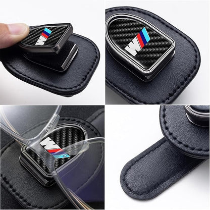 Sunglasses Holder, Leather Glasses Holders Compatible with BMW M Series Car Sun Visor, Eyeglasses Hanger and Ticket Card Clip Eyeglasses Mount for Car, for Accessories, Black - Image 3
