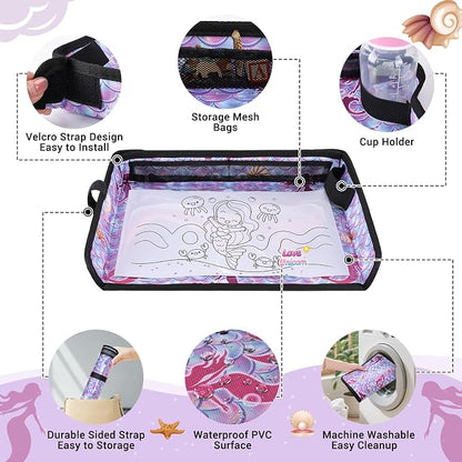 COOLBEBE Airplane Tray Table Cover, Foldable Travel Tray Cover | for Toddlers 1-3, Universal Fit for Airplane, Car Seat, High Chair, Machine Washable, Mermaid - Image 6