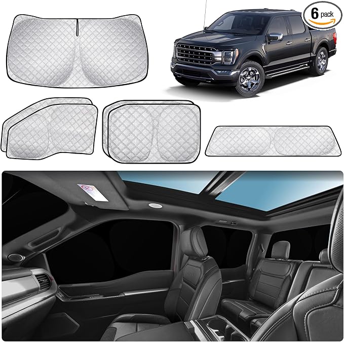 XCBYT 2015-2023 F150 Window Shades, 6-Pack Blackout Privacy | 6-Layer blocks heat for lunch breaks, camping. keep full privacy, cool, Tuck into frames to prevent falling when doors open by XCBYT