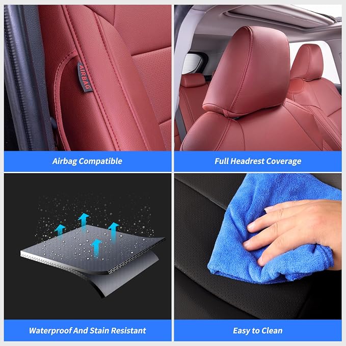 Silverado Seat Covers for 2019-2026 Chevy Silverado & GMC Sierra 1500/2500/3500 CrewCab w/Rear Seat Storage Pickup Seat Cushion,Waterproof Faux Leather Truck Seat Protector(Full Set,Wine Red) - Image 9