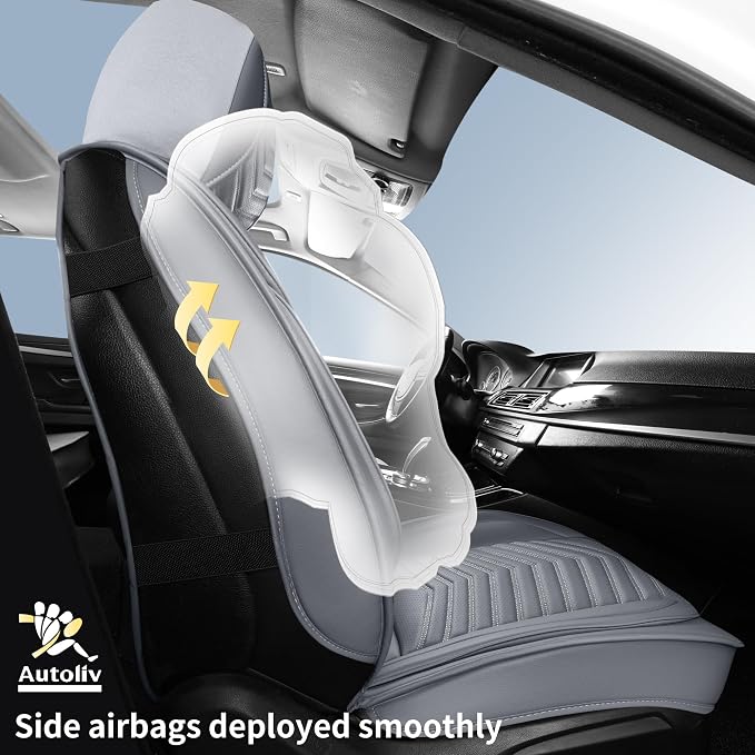 HChengkikz Nappa Leather Car Seat Covers Full Set, Gray Car seat Protector 5 Seats, Waterproof Car Seat Cushion, Universal Automotive Seat Covers Fit for SUV Truck Pick-up Sedan, Front and Rear | Easy Maintenance, Airbag Compatible, Universal Fit For M... - Image 3