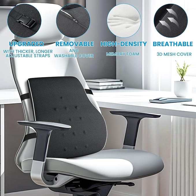 Lumbar Support Pillow for Office Chair,Mothers Day Gifts for Mom, Back Support Pillow for Car, Office Supplies, Chair Cushions, Back Pain Relief Improve Posture, Mesh Cover Double Adjustable Straps - Image 9