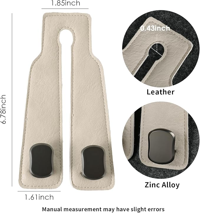 KINIVA Car Seat Headrest Storage Hooks, Set of 2, Suede PU Leather, Double Hooks (06-White) - Image 2