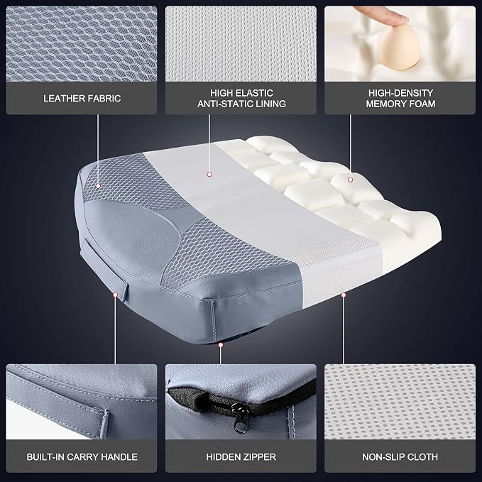 Car Memory Foam Heightening Seat Cushion for Short Drivers, Improve Driving Vision, Double Layered Design, Hip/Tailbone/Lower Back Pain Relief, Adults Booster Seat for Car,Truck,SUV,Office. - Image 4