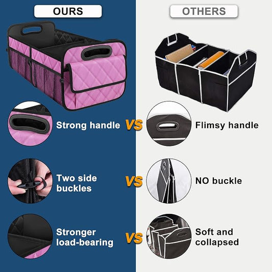 Deosk Car Trunk Organizer for SUV, Car Organizers and Storage with Reinforced Handles, Car Accessories for Women/Men 50L Waterproof Polyester Trunk Organizer(Medium,Pink) - Image 2