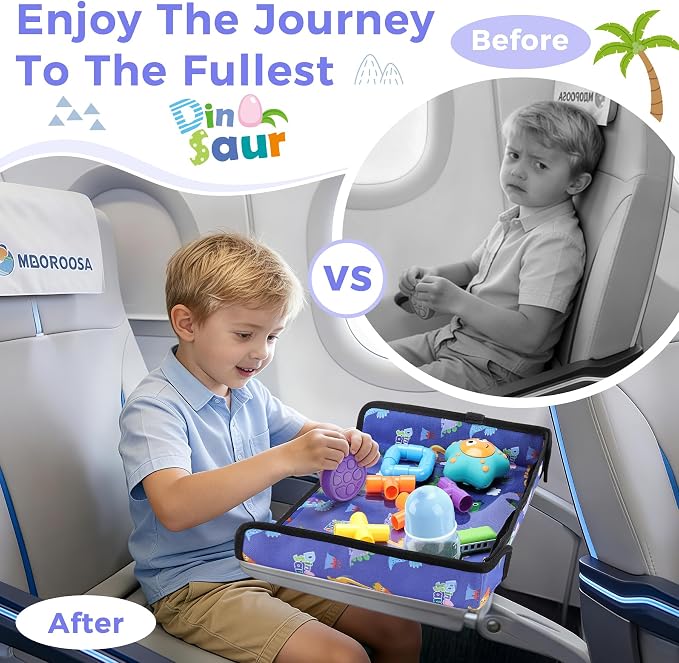COOLBEBE Airplane Tray Table Cover, Foldable Travel Tray Cover | for Toddlers 1-3, Universal Fit for Airplane, Car Seat, High Chair, Machine Washable, Portable, Blue Dinosaur - Image 5