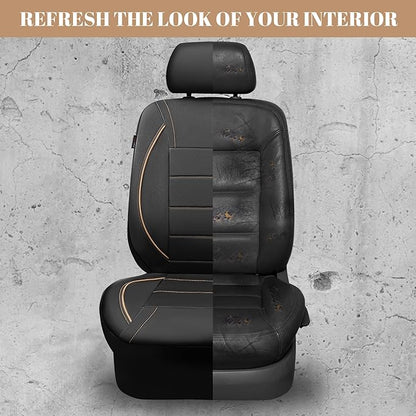 CAR PASS Universal FIT Piping Leather Two Front Seat Covers, Waterproof Faux Leather for SUV Sedan Van Truck, Airbag Compatible,Reserved Opening Holes for Headrest Covers. (Black and Beige) - Image 5