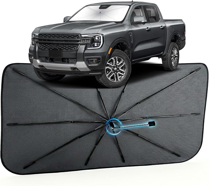 Car Windshield Sun Shade Umbrella for Ford Ranger 2019-2026, 1:1 Fit | [Reflective Coated Fabric] Car Shades Sun Visor Keep Car Cool and Protects Interior, Sunshade Umbrella for Front Window by MakeLifeBetter