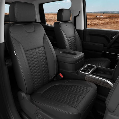 RIDEPOSH Custom Leather Seat Covers for Silverado/Sierra 1500 2019-2026 | Only Crew Cab, Fits 2500/3500HD 2020-2026, Jump Seat Cover(armrest storage only), Protective, Scratch-resistant, Easy-clean by RIDEPOSH
