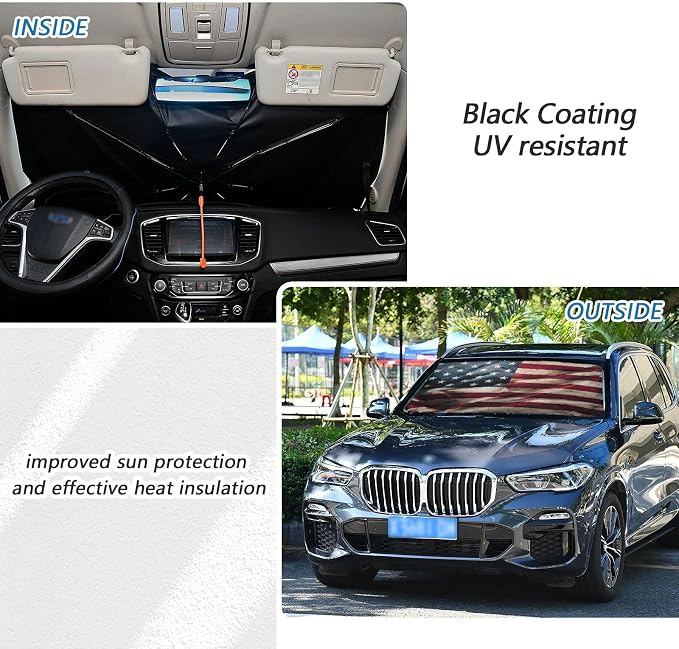 American Flag Windshield Sun Shade Umbrella Vintage Patriotic Foldable Car Front Window Sunshade Blocks UV Rays Heat Keep Vehicle Cool (55" x 27.5") - Image 3