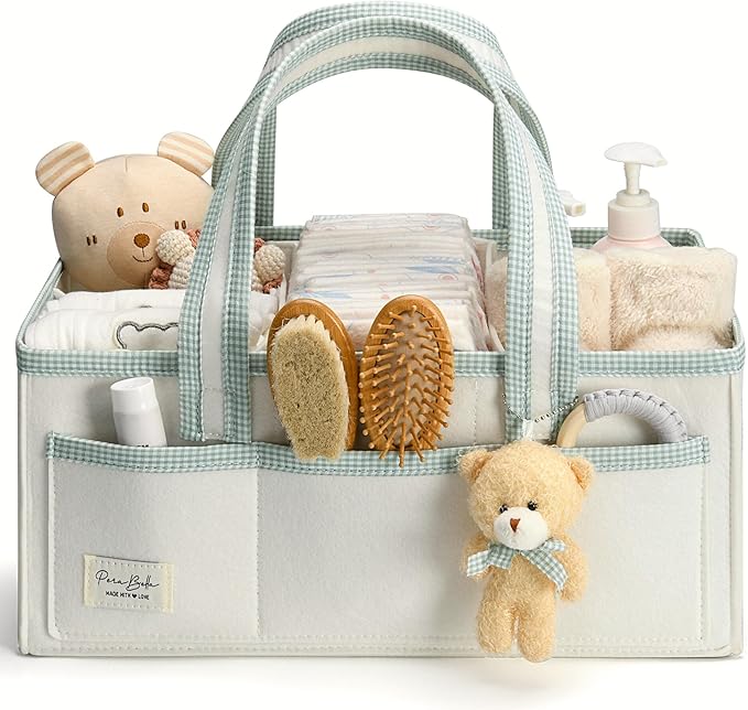 XL Diaper Caddy Organizer With Handle, Baby Shower Gifts Basket Bag, Registry Search Must Haves Items, Newborn Girl Boy Nursery Storage Organizer, Baby Bag Essentials, Car Diaper Caddy Cart by PeraBella