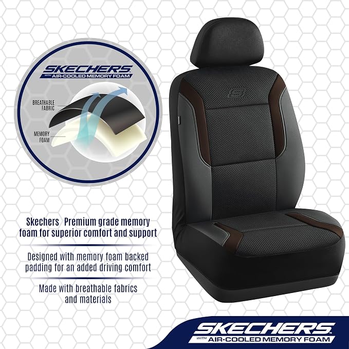 Skechers Memory Foam Car Seat Covers, Air Cool Mesh Thick Seat Covers,Car Seat Covers Front Seats Airbag Compatible, Automotive Comfort Protection for Most Cars,Van,Trucks, SUVs,Brown - Image 4