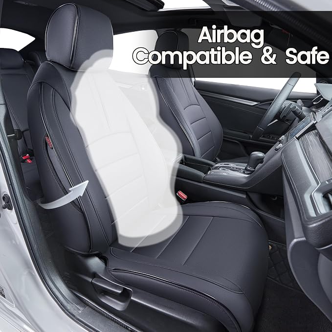 HKZ Custom Fit Civic Seat Covers for Honda Civic 2016 2017 2018 2019 2020 2021 Hatchback EX,Sport Touring,EX-L - 5-Seats Leather Full Set,Black - Image 7