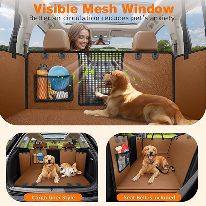 URPOWER XL Hard Bottom Dog Seat Cover for Full-Size Truck Back Seat | 400 lbs Support, 45% More Space, PU Leather, Waterproof, Scratch Resistant, Non-Slip, Mesh Window, Dog Seat Belt Included - Image 4