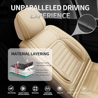 Fit Corolla Car Seat Covers for Toyota Corolla 2000-2025 2026 -Premium Leather, Waterproof，Breathable，All-Weather Seat Cushion Protecto & Airbag Compatible, 2 Front Seat Beige - Image 2