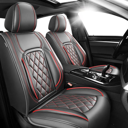Fit Venza Premium Leather Car Seat Covers for Toyota Venza 2009-2025 2026 - Waterproof，Breathable，All-Weather Seat Cushion Protecto & Airbag Compatible, 2 Front Seat Red Line Black by Unknown