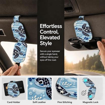 Sunglasses Holder for Car Visor, PU Leather Glasses Clip Organizer, Cute Magnetic Eyeglass Holder for Vehicle Sun Visor, Car Interior Accessory for Women & Men, Ocean Turtle - Image 5