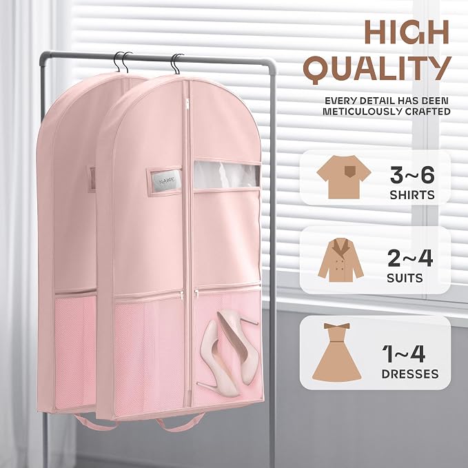 Lazebox 43" Travel Garment Bag with Accessories Zipper Pocket, Heavy Duty Suit Bag for Suits, Tuxedos, Dresses, Coats, Pink, 1 pack - Image 4