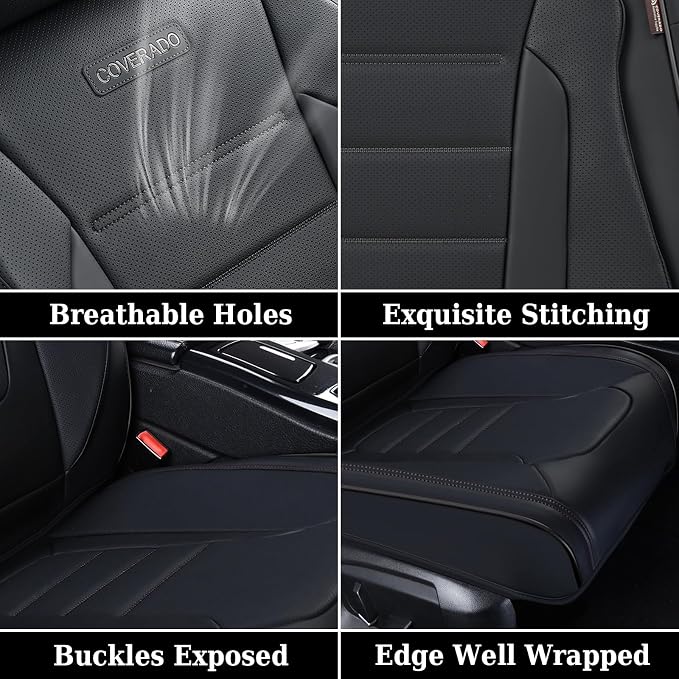 Coverado Car Seat Covers Full Set, Black Seat Covers for Cars, Car Seat Cover, Car Seat Protector, Nappa Leather Car Seat Cushion, Waterproof Car Seat Covers Front Seats and Back Fit for Most Cars - Image 8