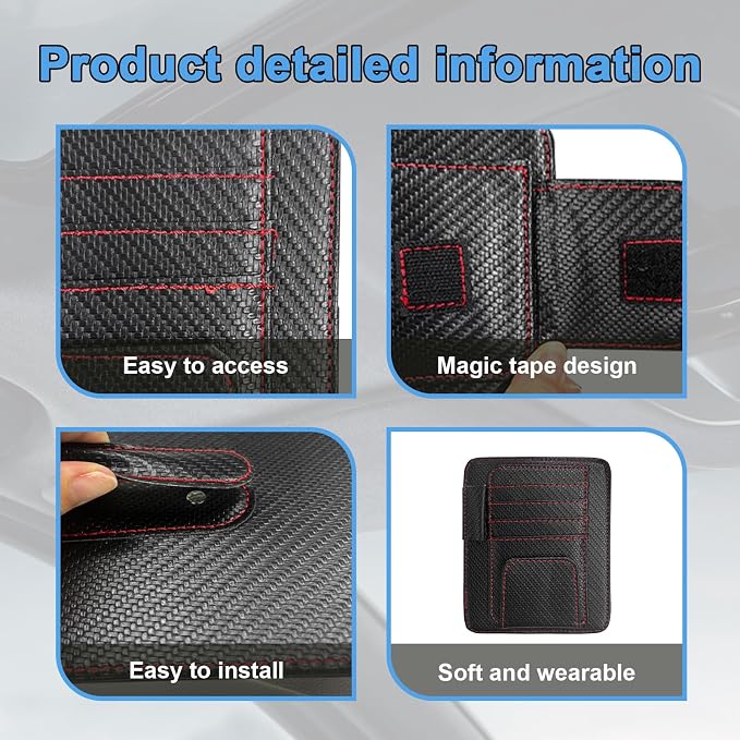 Augeny 2 PCS Car Sun Visor Organizer, Auto Visor Organizer and Storage, Registration and Document Holder, Vehicle Accessories for Sunglasses Document Card Pen Driver License (Carbon Fiber Red Line) - Image 3