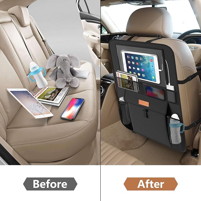 SMART ELF Backing Backseat Car Organizer Kick Mat with Storage Pockets | Waterproof 600D Baby Car Seat Protector for Leather and Fabric, Universal Size Baby/Pets for Child Car Seat - Thick Padding - Image 4