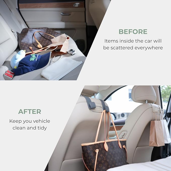 2 Pack Purse Holder for Car, Universal Leather Car Seat Hook, Car Organizer | Extra Wide & Deep Hook; Soft Leather Wrapped; Flexible Hanging Design - Image 8