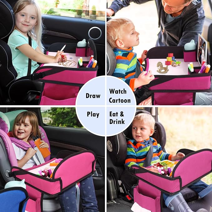 Kids Travel Tray for Airplane - Carseat Lap Desk for Kids | Road Trip Essentials Accessories Lap Tray with iPad Holder Stand & Dry Erase Board as Travel Gifts for Kid,Pink - Image 5