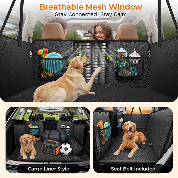 URPOWER PU Leather Back Seat Extender for Dogs, Hard Bottom Dog Seat Cover | Supports 550 lbs, Stable 3-Panel Hard Bottom, Added High-Density Foam for Comfort, 100% Waterproof, 45% More Space - Image 9
