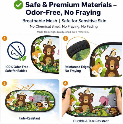 Car Window Shade for Baby -Glare Shield and UV Rays Protection for Your Child, 2-Pack-20 X 12" Window Shade (Animals) - Image 6